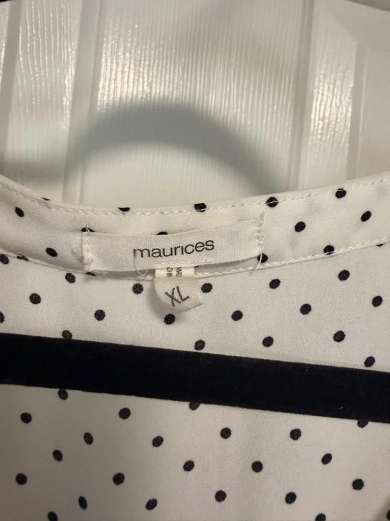 Maurices White V-Neck Polka Dot Blouse with Zip Pockets - Picture 3 of 3